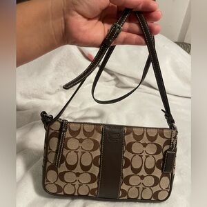 Vintage Coach Tan and Brown Signature Shoulder Bag